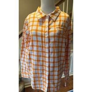 UG Apparel Orange White Plaid Gingham Button Down Shirt  Women's 1X Tennessee T
